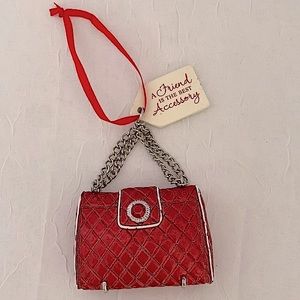VINTAGE HALLMARK ORNAMENT RED PURSE A FRIEND IS THE BEST ACCESSORY HANDBAG